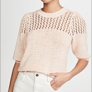 Joie Una Open-Knit Puff-Sleeve Sweater